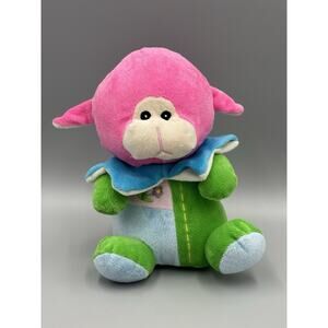 Pink Lamb Sheep Plush W/ Embroidered Flowers Front 9.5” Stuffed Animal Colorful